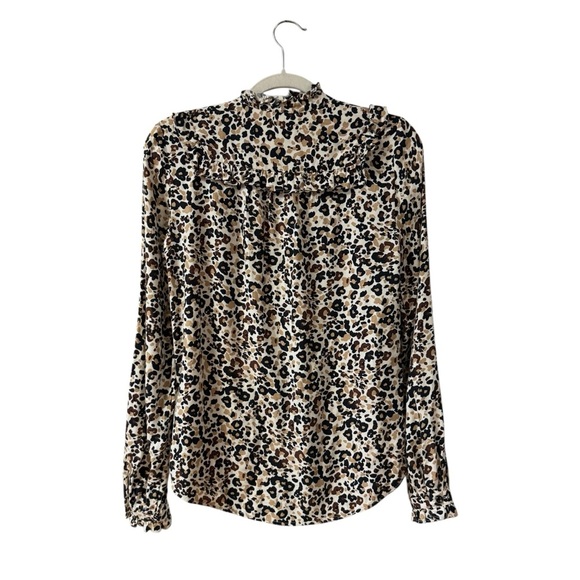 Maeve Anthropologie Katia Ruffled Button Up Blouse Top Size 0 (XS) Leopard Print - Picture 4 of 11